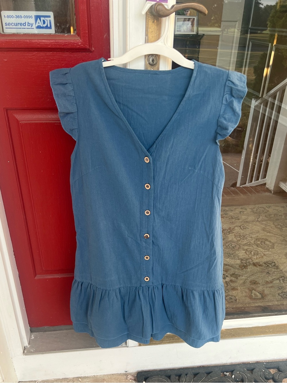 Blue Ruffle Sleeve Peplum Dress - Picture 1 of 9